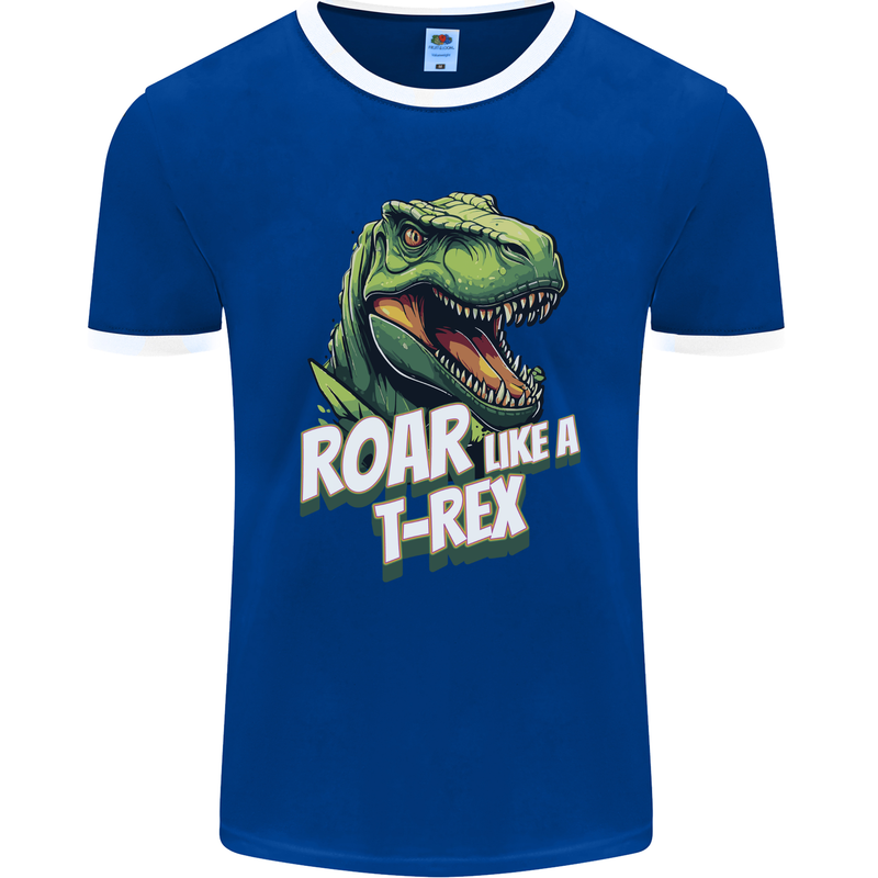 Roar Like a T-Rex Dinosaur Mens Ringer T-Shirt FotL Royal Blue/White