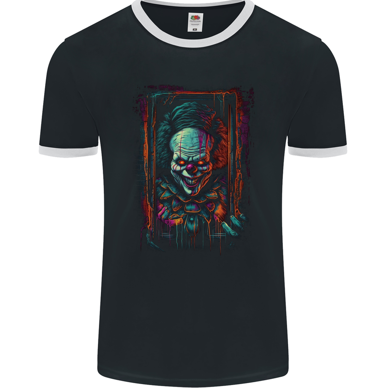 Dark Evil Clown Halloween Mens Ringer T-Shirt FotL Black/White