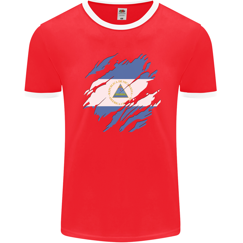 Torn Nicaragua Flag Nicaraguan Day Football Mens Ringer T-Shirt FotL Red/White