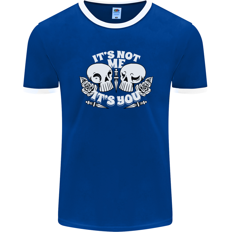 Anti Valentines Singles Day Skull Its Not Me Mens Ringer T-Shirt FotL Royal Blue/White