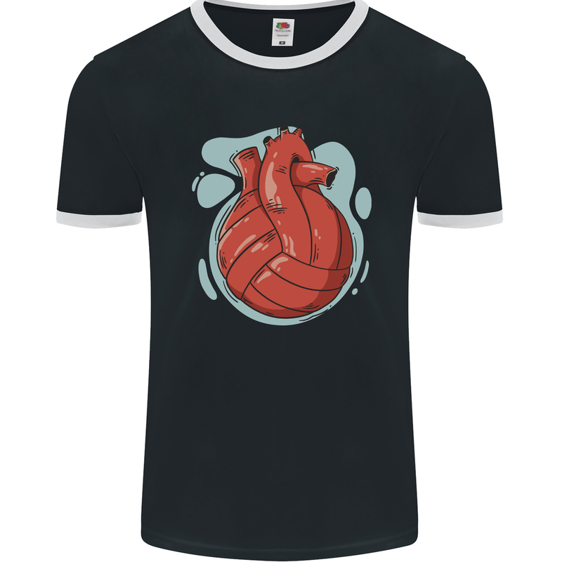 Volleyball Shaped Like a Heart Mens Ringer T-Shirt FotL Black/White