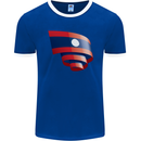 Curled Laos Flag Laotian Day Football Mens Ringer T-Shirt FotL Royal Blue/White