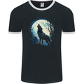 Moonlit Howling Wolf Fantasy Mens Ringer T-Shirt FotL Black/White