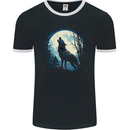 Moonlit Howling Wolf Fantasy Mens Ringer T-Shirt FotL Black/White