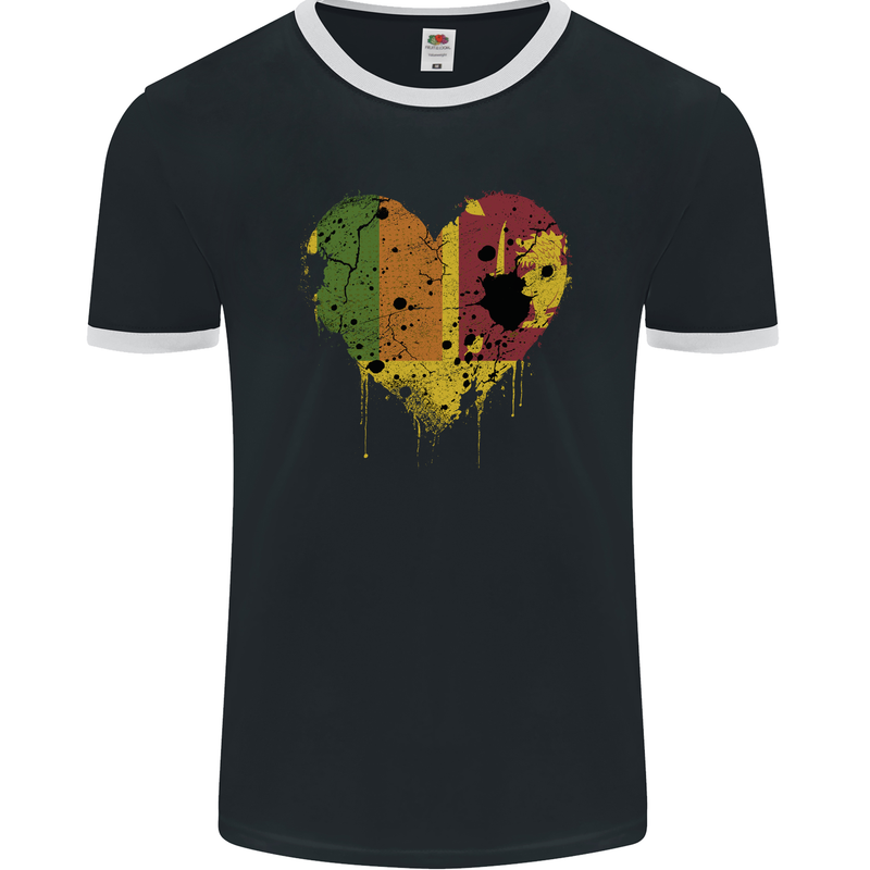 Love Sri Lankan Flag Sri Lanka Day Football Mens Ringer T-Shirt FotL Black/White