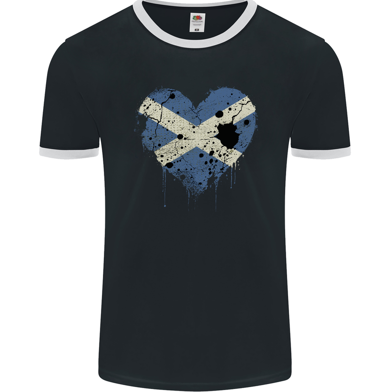 Love Flag Scotland Scottish Football Rugby Mens Ringer T-Shirt FotL Black/White