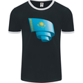 Curled Kazakhstan Flag Kazakh Day Football Mens Ringer T-Shirt FotL Black/White