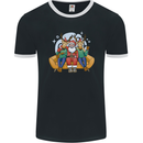 Santa Claus Chilling With Reindeers Christmas Xmas Mens Ringer T-Shirt FotL Black/White
