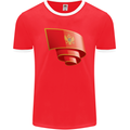 Curled Montenegro Flag Montenegrin Day Football Mens Ringer T-Shirt FotL Red/White