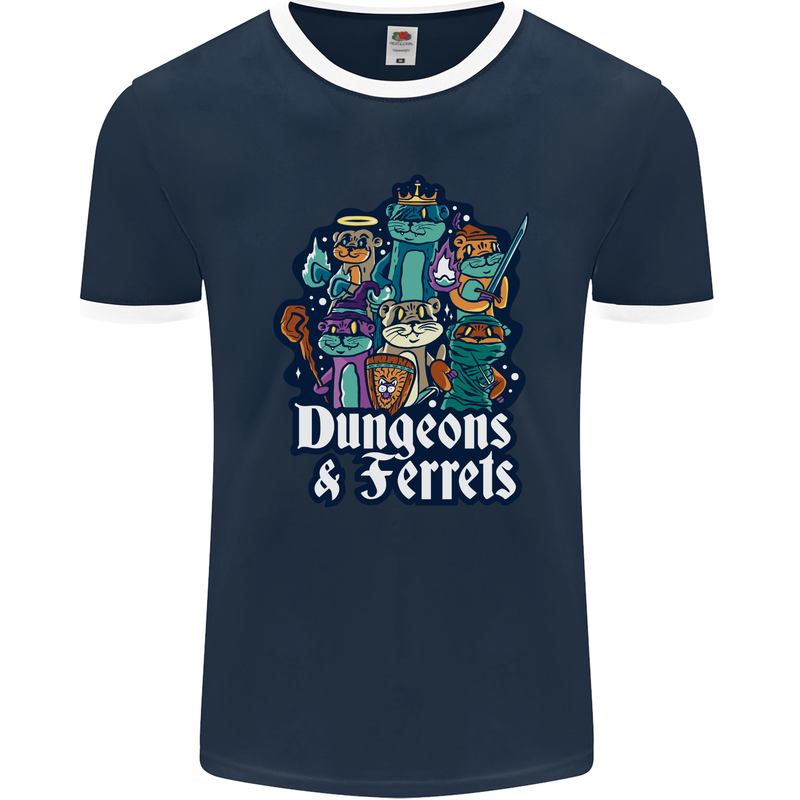 Dungeons & Ferrets Role Play Games RPG Mens Ringer T-Shirt FotL Navy Blue/White