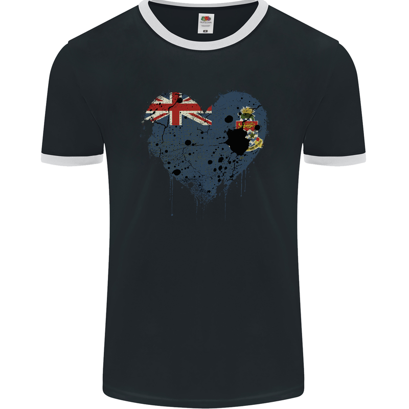 Love Flag Cayman Islands Football Mens Ringer T-Shirt FotL Black/White