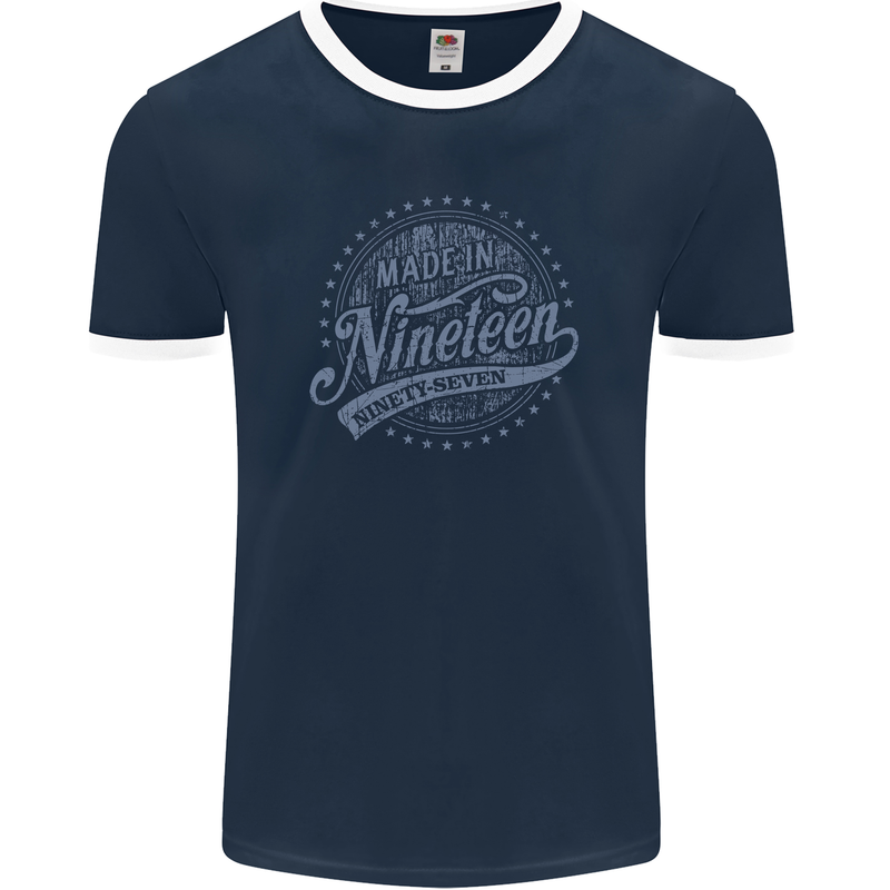 Distressed 26th Birthday Made In 1997 Mens Ringer T-Shirt FotL Navy Blue/White