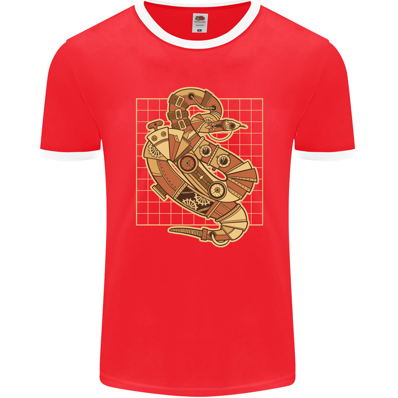 A Steampunk Snake Reptiles Mens Ringer T-Shirt FotL Red/White