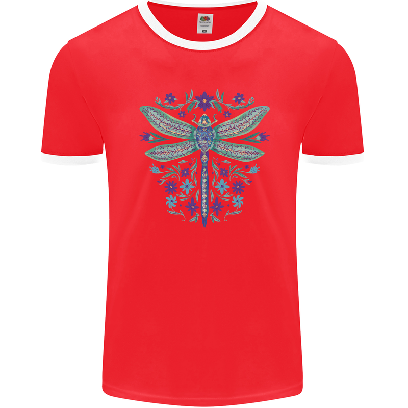A Floral Dragonfly Mens Ringer T-Shirt FotL Red/White