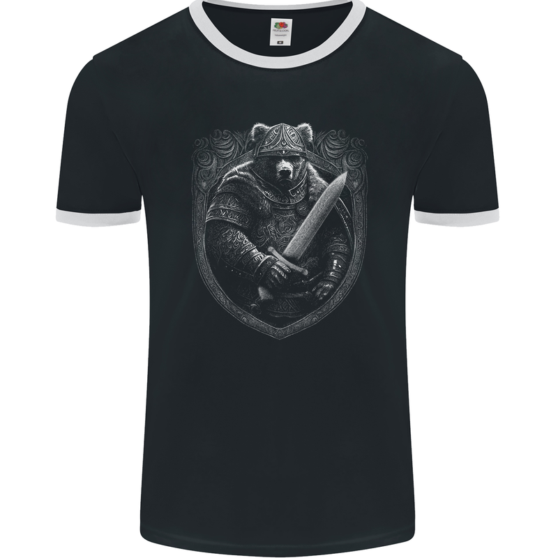 A Viking Bear With A Sword Mens Ringer T-Shirt FotL Black/White