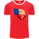 Curled Moldova Flag Moldovan Day Football Mens Ringer T-Shirt FotL Red/White