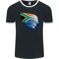 Curled South African Flag Africa Day Football Mens Ringer T-Shirt FotL Black/White