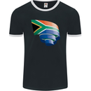 Curled South African Flag Africa Day Football Mens Ringer T-Shirt FotL Black/White