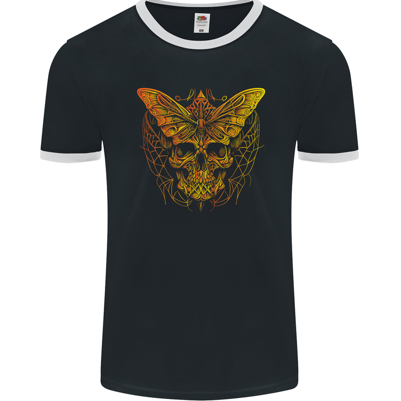 A Golded Moth Skull Mens Ringer T-Shirt FotL Black/White