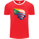 Curled Comoros Flag Comorian Day Football Mens Ringer T-Shirt FotL Red/White