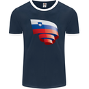 Curled Slovenia Flag Slovenian Day Football Mens Ringer T-Shirt FotL Navy Blue/White