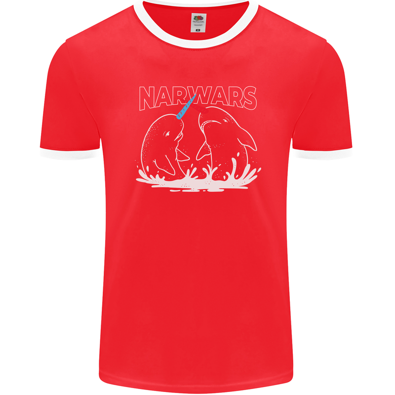 Narwars Narwhal Parody Whale Mens Ringer T-Shirt FotL Red/White