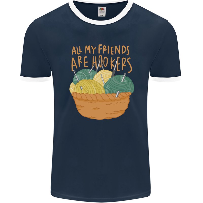 Friends Hookers Funny Crochet Knitting Mens Ringer T-Shirt FotL Navy Blue/White