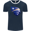 Curled Marshall Islands Flag Day Football Mens Ringer T-Shirt FotL Navy Blue/White