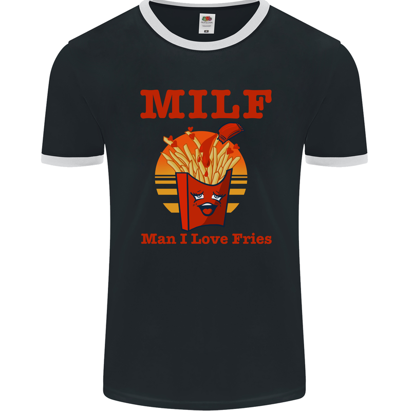 MILF Man I Love Fries Funny Food Mens Ringer T-Shirt FotL Black/White