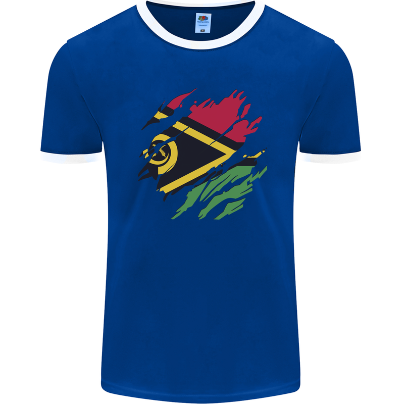 Torn Vanuatu Flag Day Football Mens Ringer T-Shirt FotL Royal Blue/White