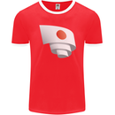 Curled Japan Flag Japanese Day Football Mens Ringer T-Shirt FotL Red/White