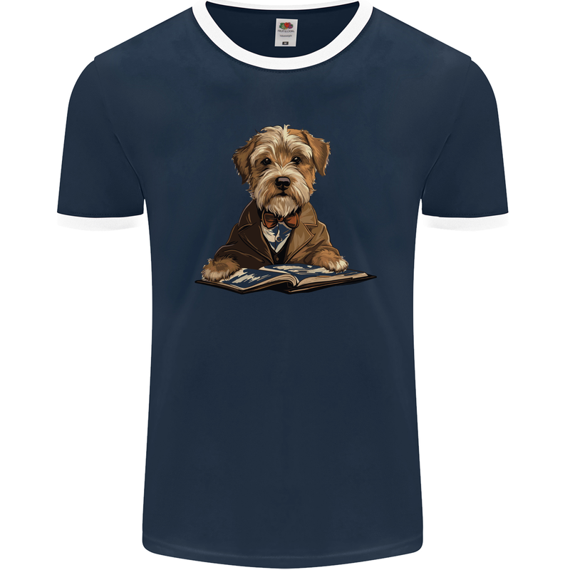 A Dog Reading a Book Mens Ringer T-Shirt FotL Navy Blue/White