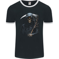 The Grim Reaper and Sythe Skull Design 1 Mens Ringer T-Shirt FotL Black/White