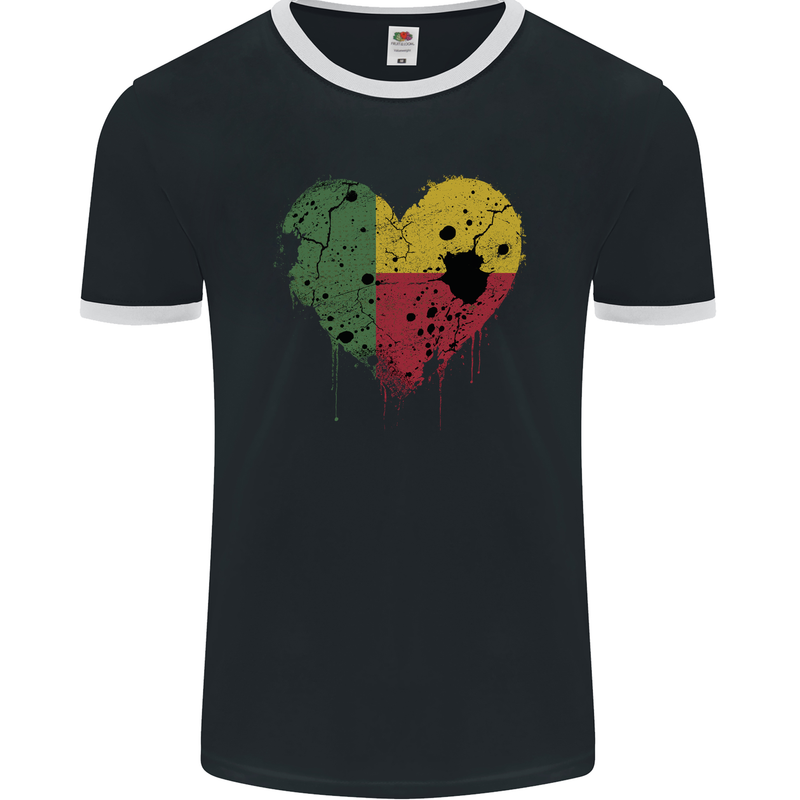 Love Benin Flag Beninese Day Football Mens Ringer T-Shirt FotL Black/White