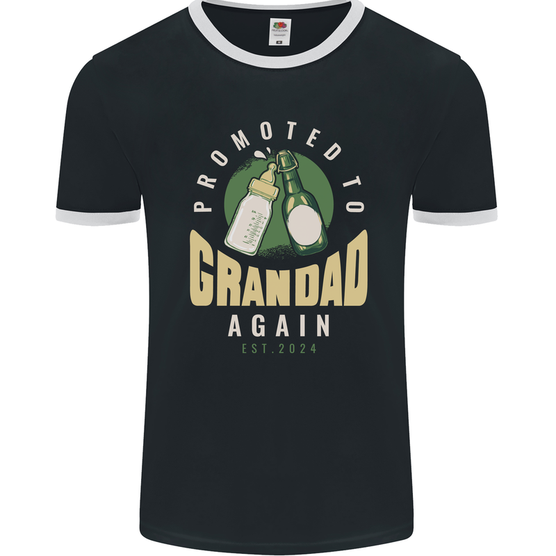 Promoted to Grandad Est. 2024 Mens Ringer T-Shirt FotL Black/White