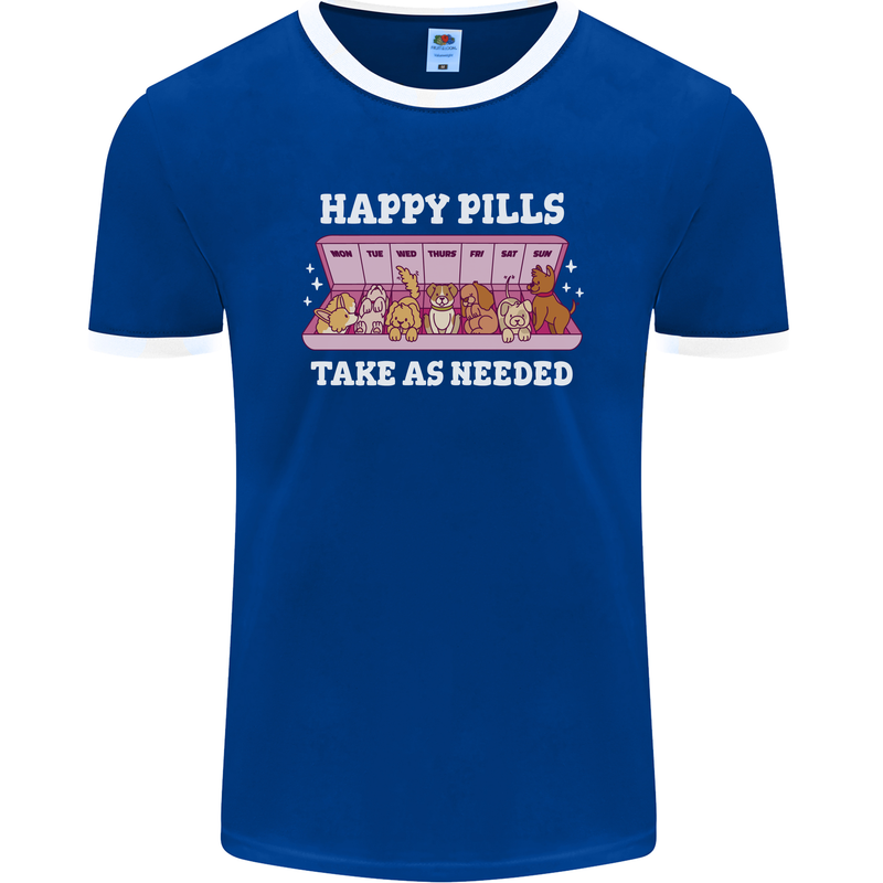 Happy Pills Antidepressants Dogs Mens Ringer T-Shirt FotL Royal Blue/White