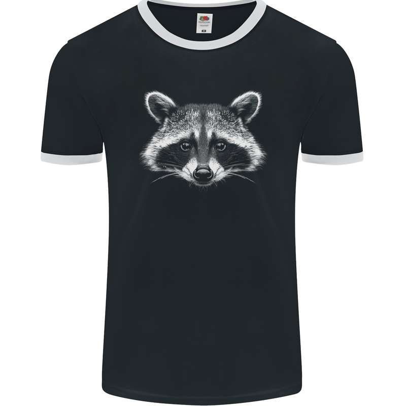 Raccoon Face Mens Ringer T-Shirt FotL Black/White