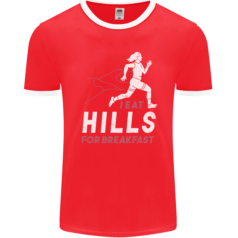 Hills Running Marathon Cross Country Runner Mens Ringer T-Shirt FotL Red/White