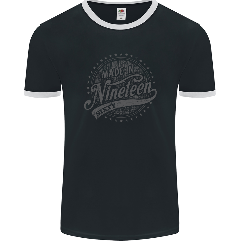 Distressed 63rd Birthday Made In 1960 Mens Ringer T-Shirt FotL Black/White