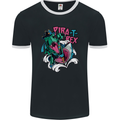 Pirate T-Rex Funny Dinosaur Mens Ringer T-Shirt FotL Black/White