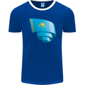 Curled Kazakhstan Flag Kazakh Day Football Mens Ringer T-Shirt FotL Royal Blue/White