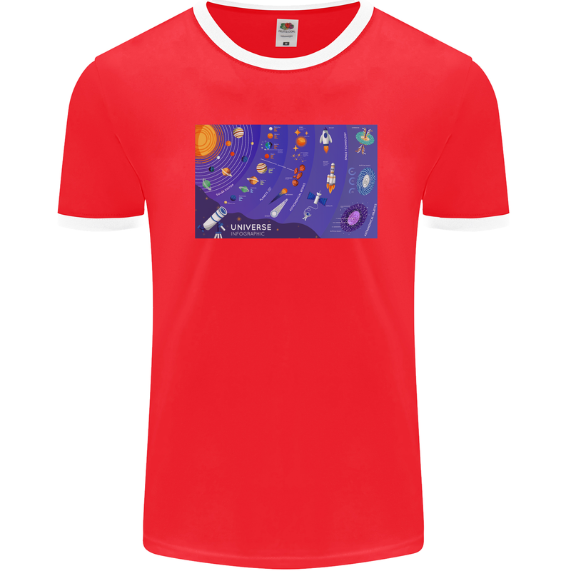 Galaxy Infographic Space Technology Planets Mens Ringer T-Shirt FotL Red/White