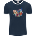 Christian Cross & Butterfly With Flowers Mens Ringer T-Shirt FotL Navy Blue/White