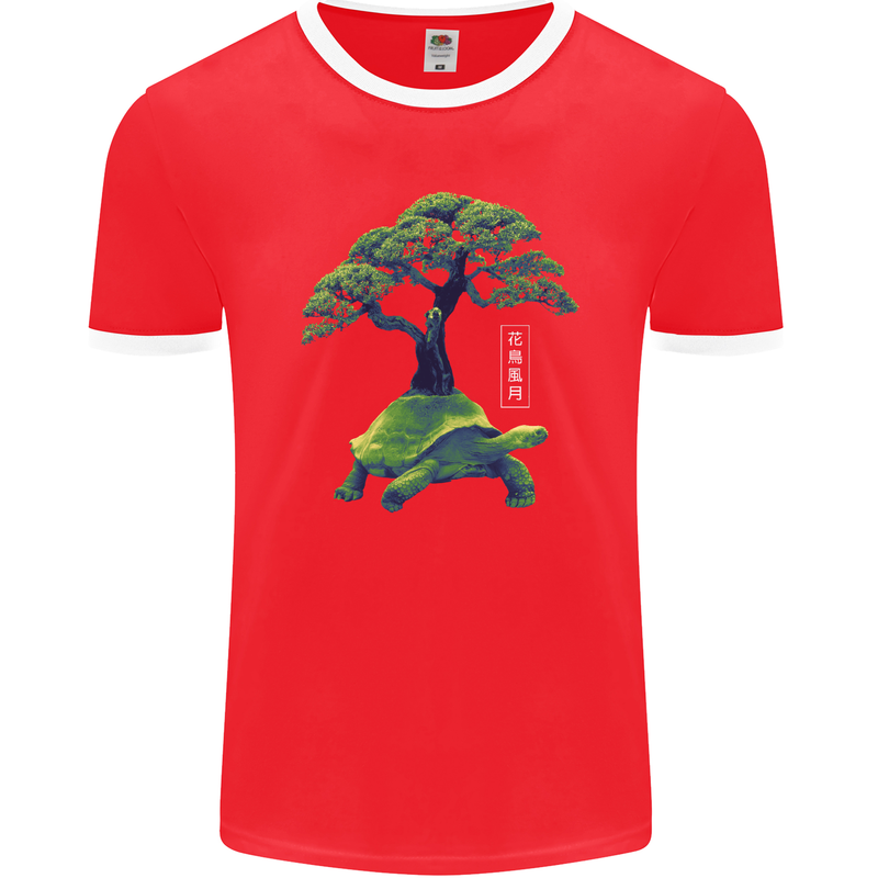 Abstract Tortoise Tree Mens Ringer T-Shirt FotL Red/White