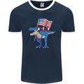 USA T-Rex Gnome American Flag Dinosaur Mens Ringer T-Shirt FotL Navy Blue/White