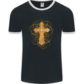 Christian Cross Medieval Fantasy Gothic Mens Ringer T-Shirt FotL Black/White