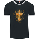 Christian Cross Medieval Fantasy Gothic Mens Ringer T-Shirt FotL Black/White