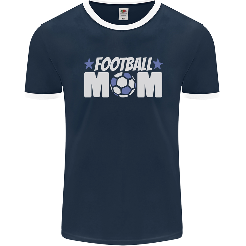 Football Mum Mom Mens Ringer T-Shirt FotL Navy Blue/White