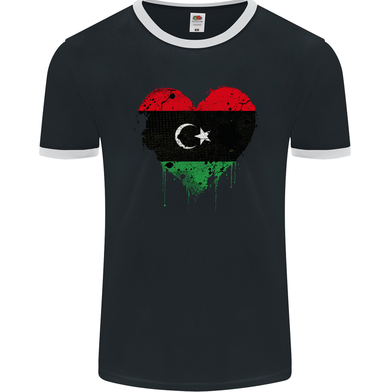 Love Libya Flag Libyan Day Football Mens Ringer T-Shirt FotL Black/White