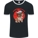 A Christmas Pug Wearing an Xmas Hat Mens Ringer T-Shirt FotL Black/White